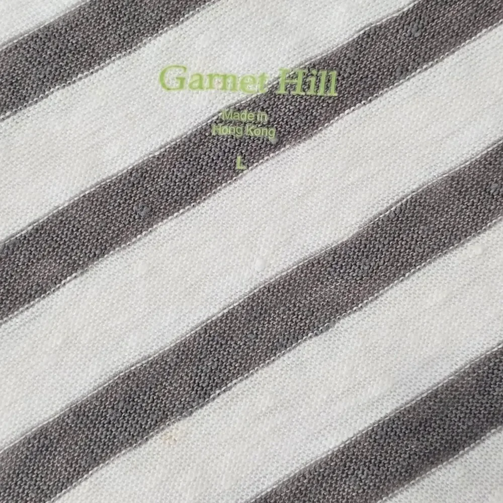 Garnet Hill Large Linen Gray White Asymetrical Stripe Sleeveless Tank Top Shirt